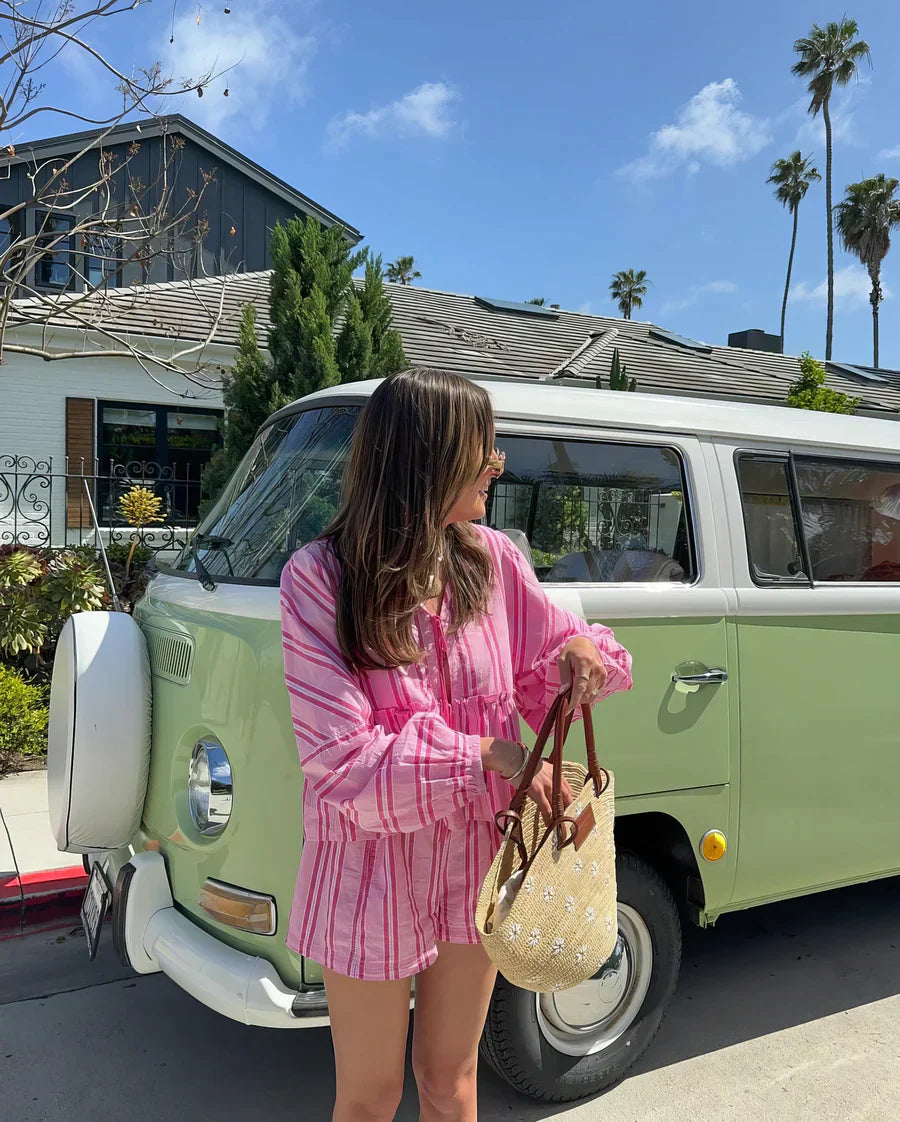 Arizza – Striped Summer Set with Puff Sleeve Top and Shorts Set