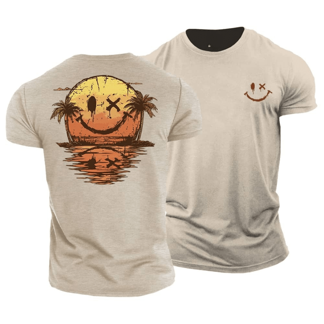 Kevin – Relaxed Summer T-shirt with Smiley and Beach Print
