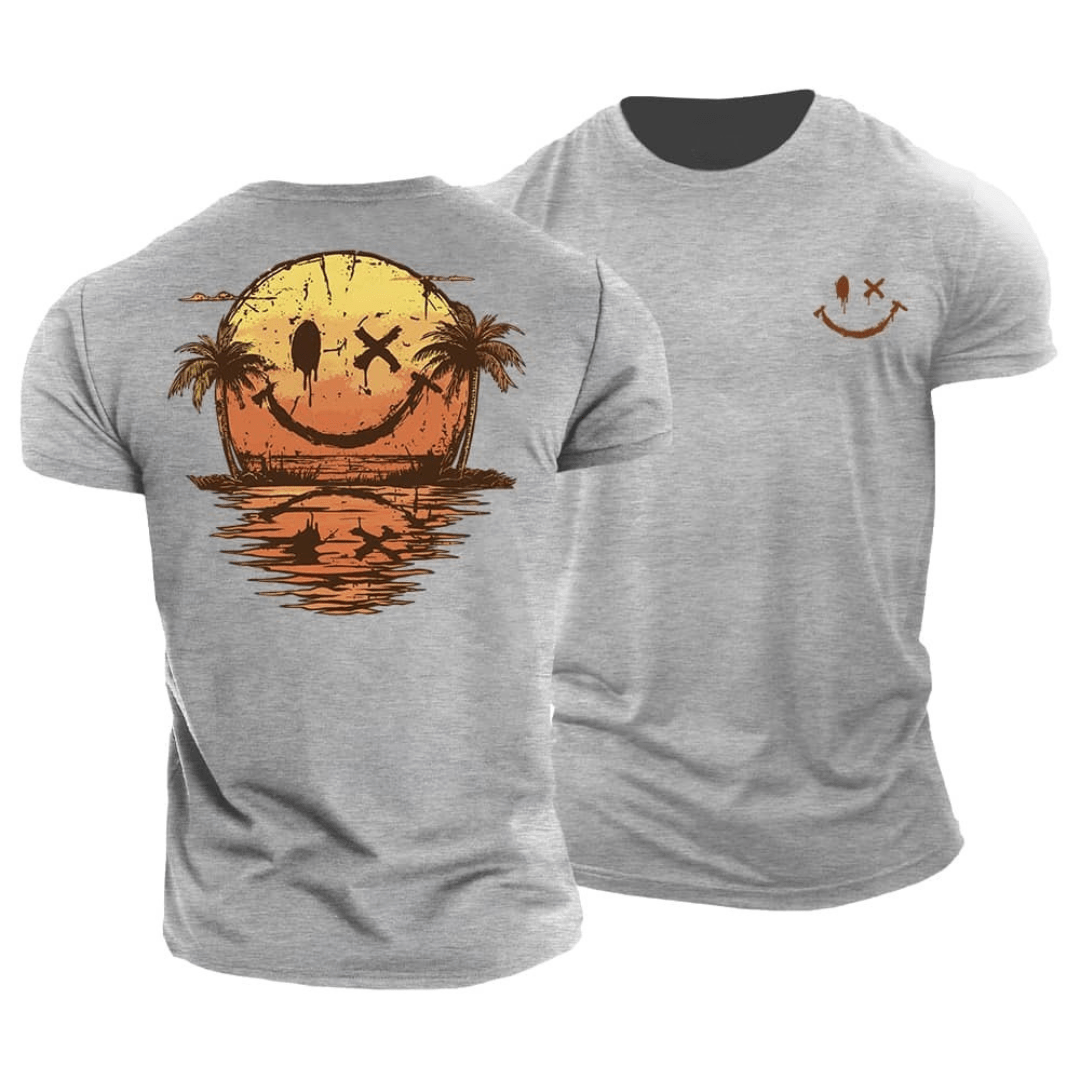 Kevin – Relaxed Summer T-shirt with Smiley and Beach Print