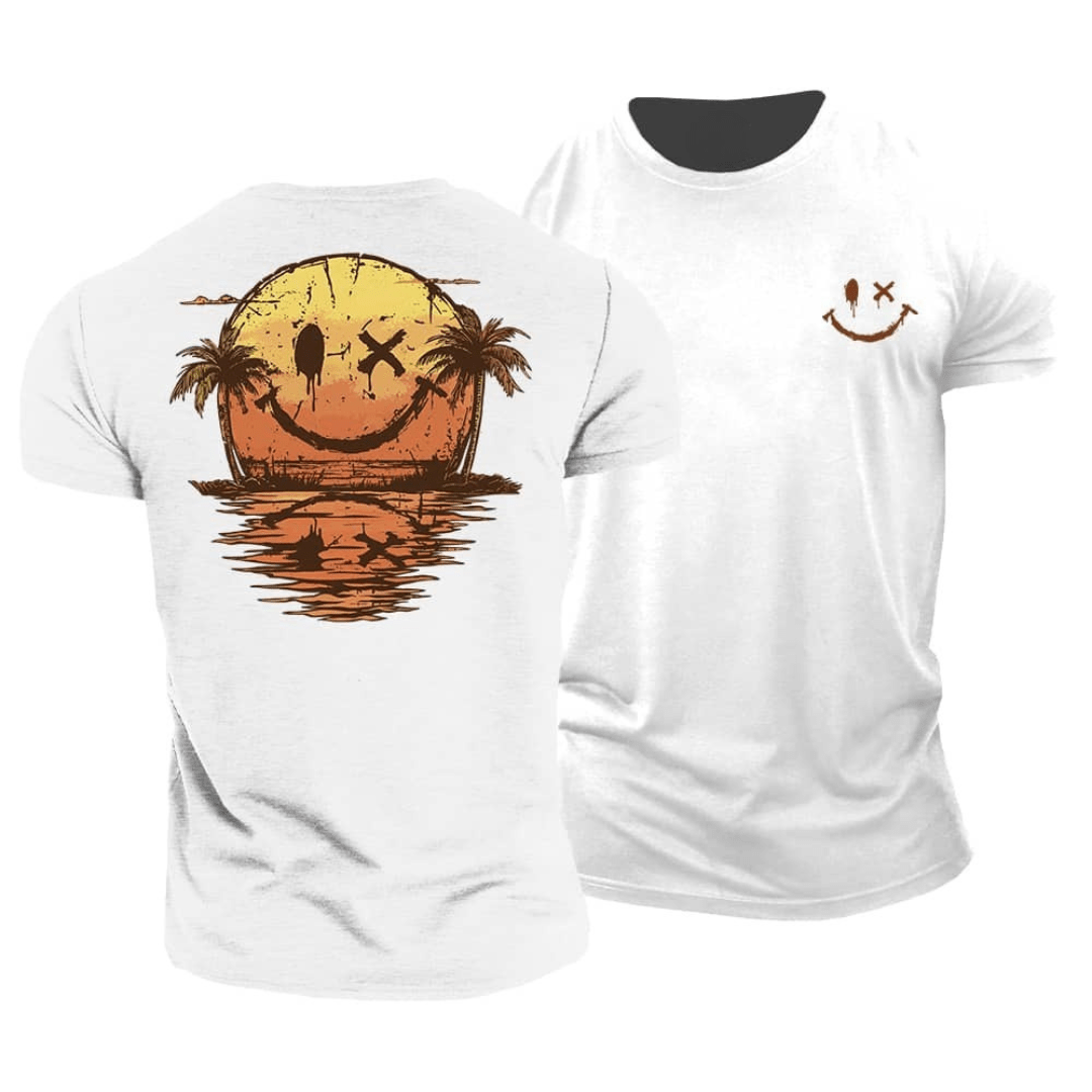 Kevin – Relaxed Summer T-shirt with Smiley and Beach Print