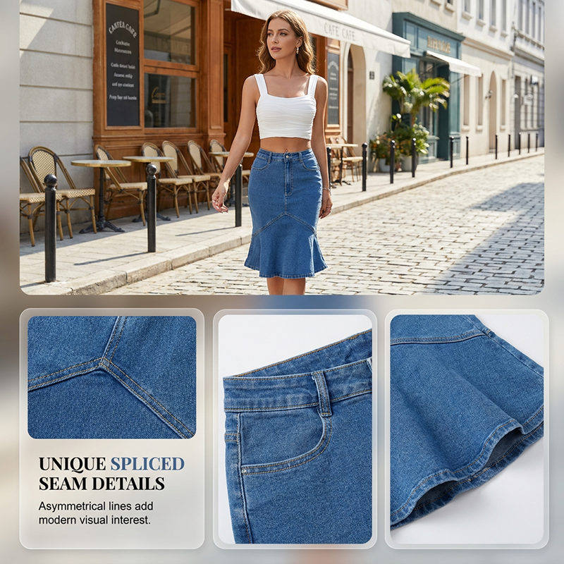 Sia - High Waist Denim Midi Skirt