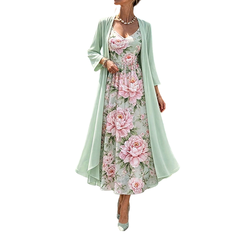Rosalie - Floral Dress and Chiffon Cardigan Set