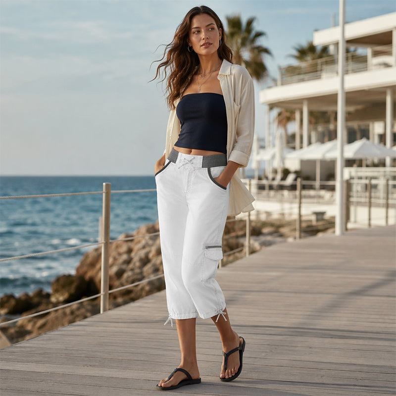 Piper - High-Waisted Cargo Capri Trousers