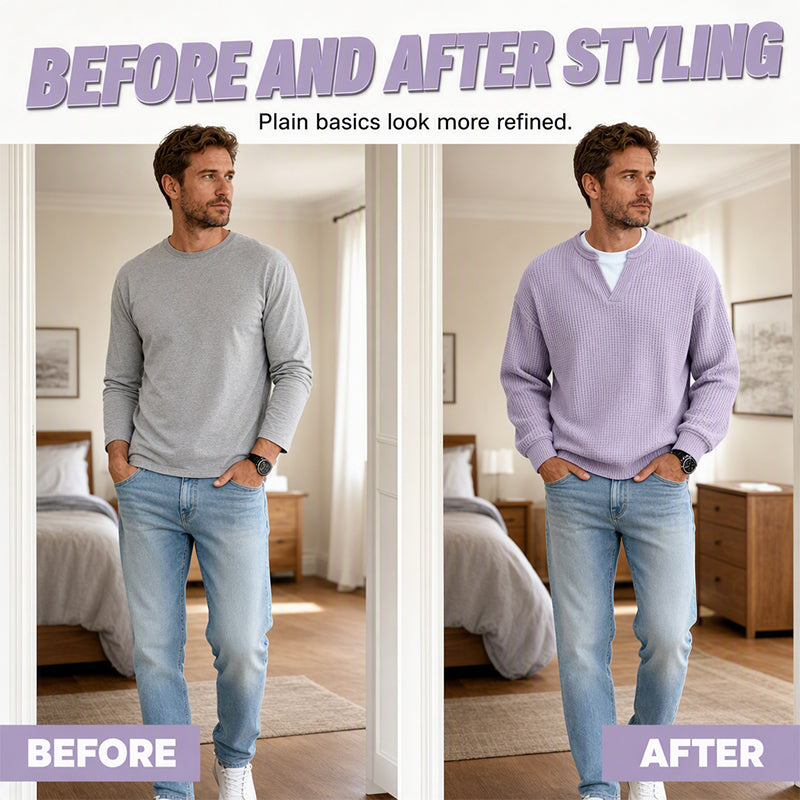 Corbin - Textured Mock-Layer Waffle Sweater