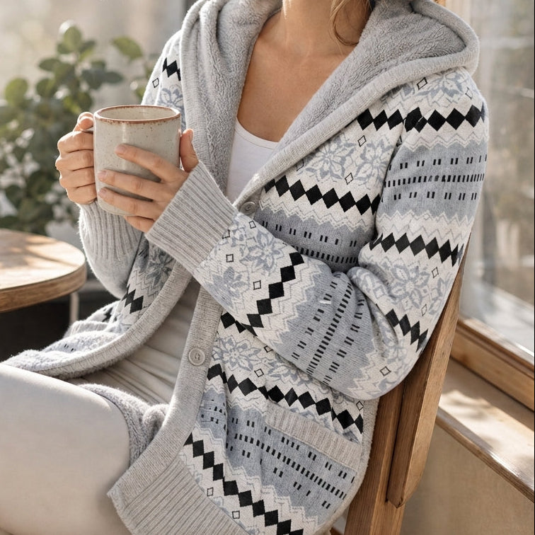 Regina – Mid-Length Lined Hooded Cardigan