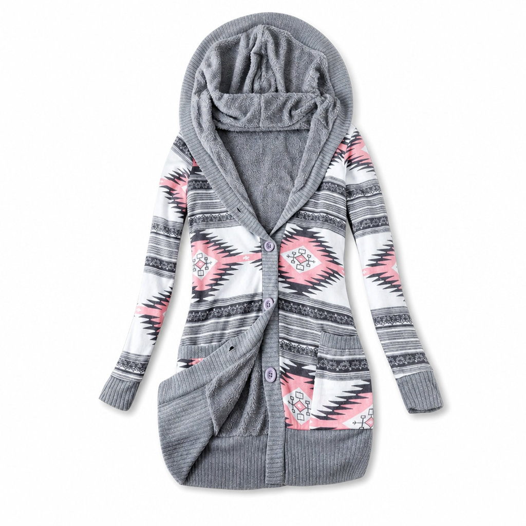 Regina – Mid-Length Lined Hooded Cardigan