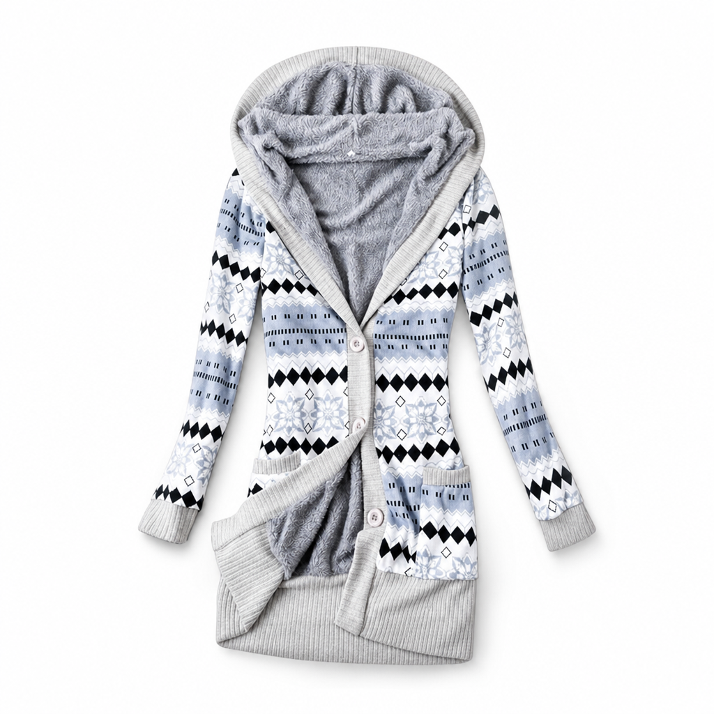 Regina – Mid-Length Lined Hooded Cardigan