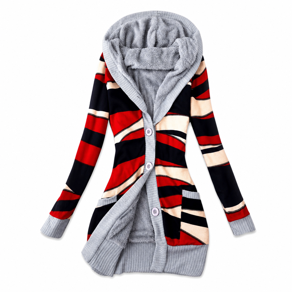 Regina – Mid-Length Lined Hooded Cardigan