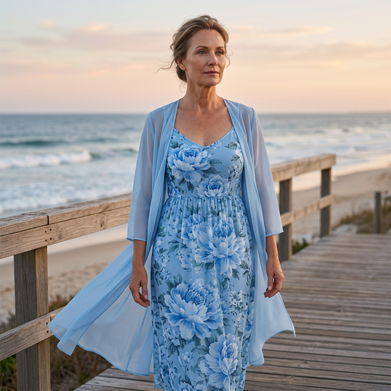 Rosalie - Floral Dress and Chiffon Cardigan Set