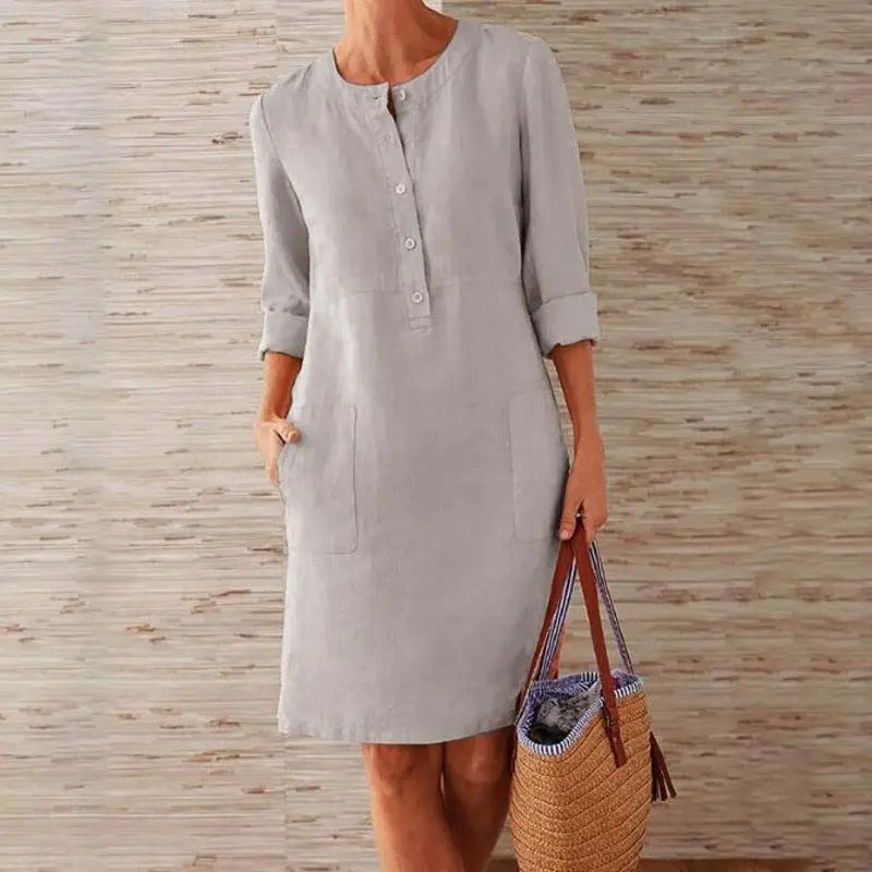 Lena - Long-sleeved linen dress