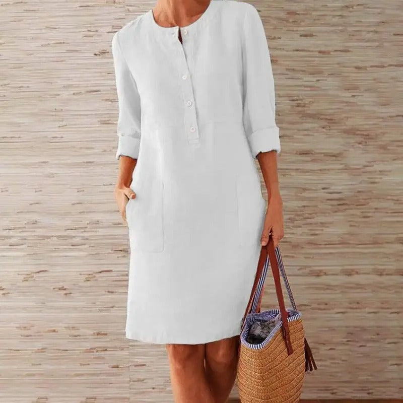 Lena - Long-sleeved linen dress