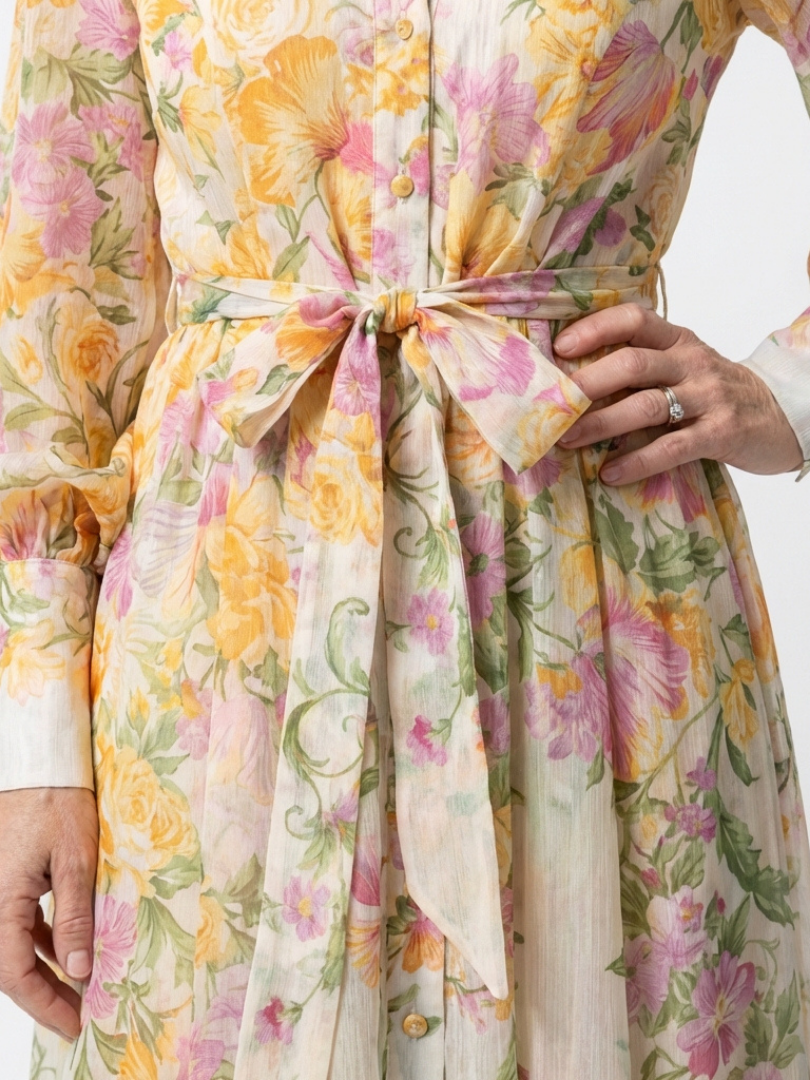 Cessy - Floral Sheer Long Sleeve Maxi Dress