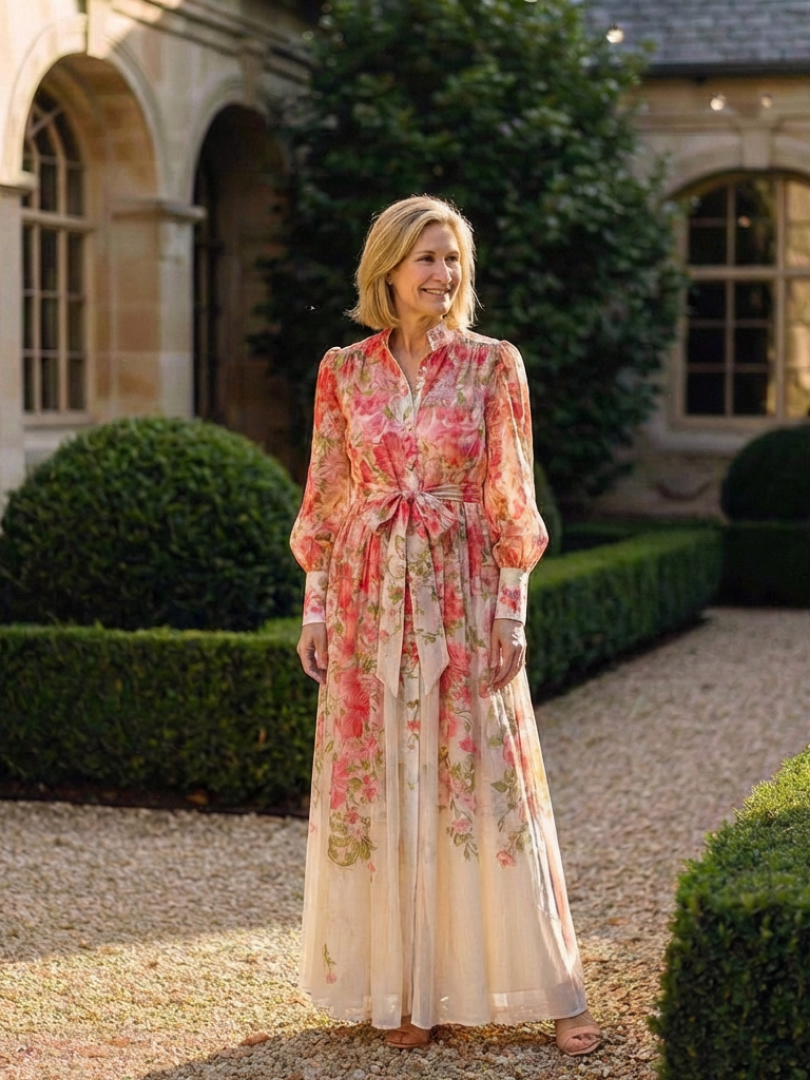 Cessy - Floral Sheer Long Sleeve Maxi Dress