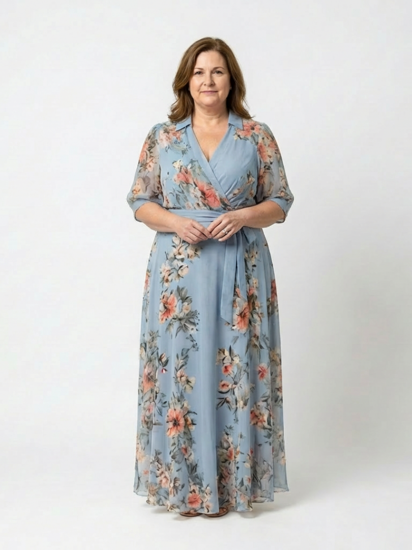Weny - Floral Wrap V-Neck Maxi Dress