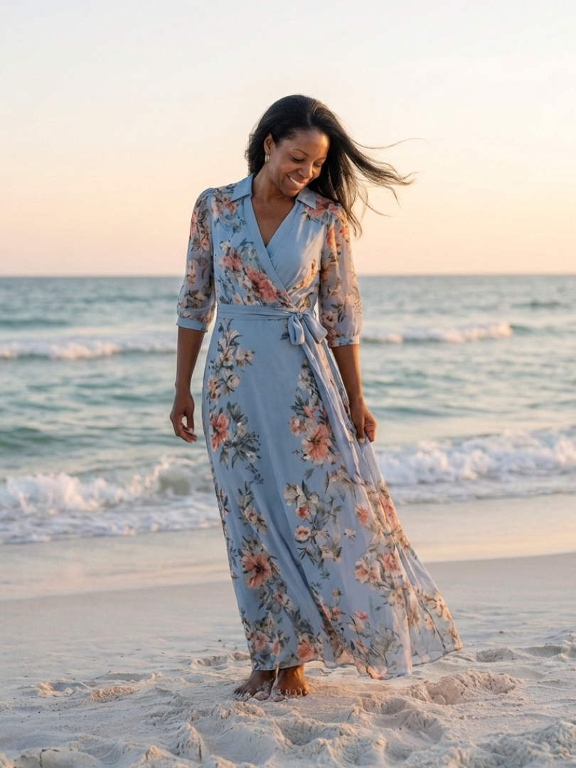 Weny - Floral Wrap V-Neck Maxi Dress