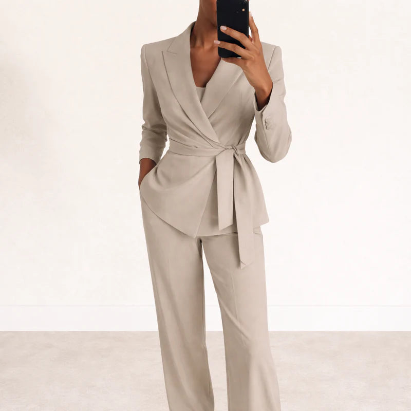 Veronica - Tie-Waist Elegant Suit With Wide-Leg Pants