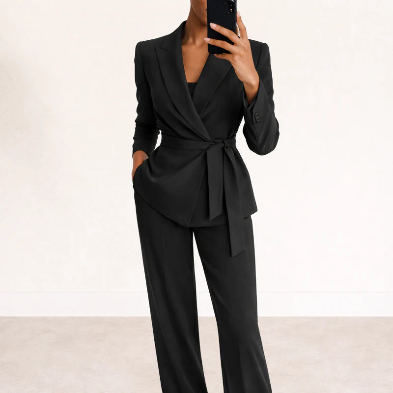 Veronica - Tie-Waist Elegant Suit With Wide-Leg Pants