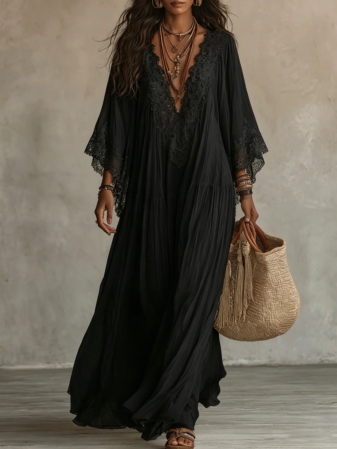 Abigail - Boho Maxi V-Neck Dress