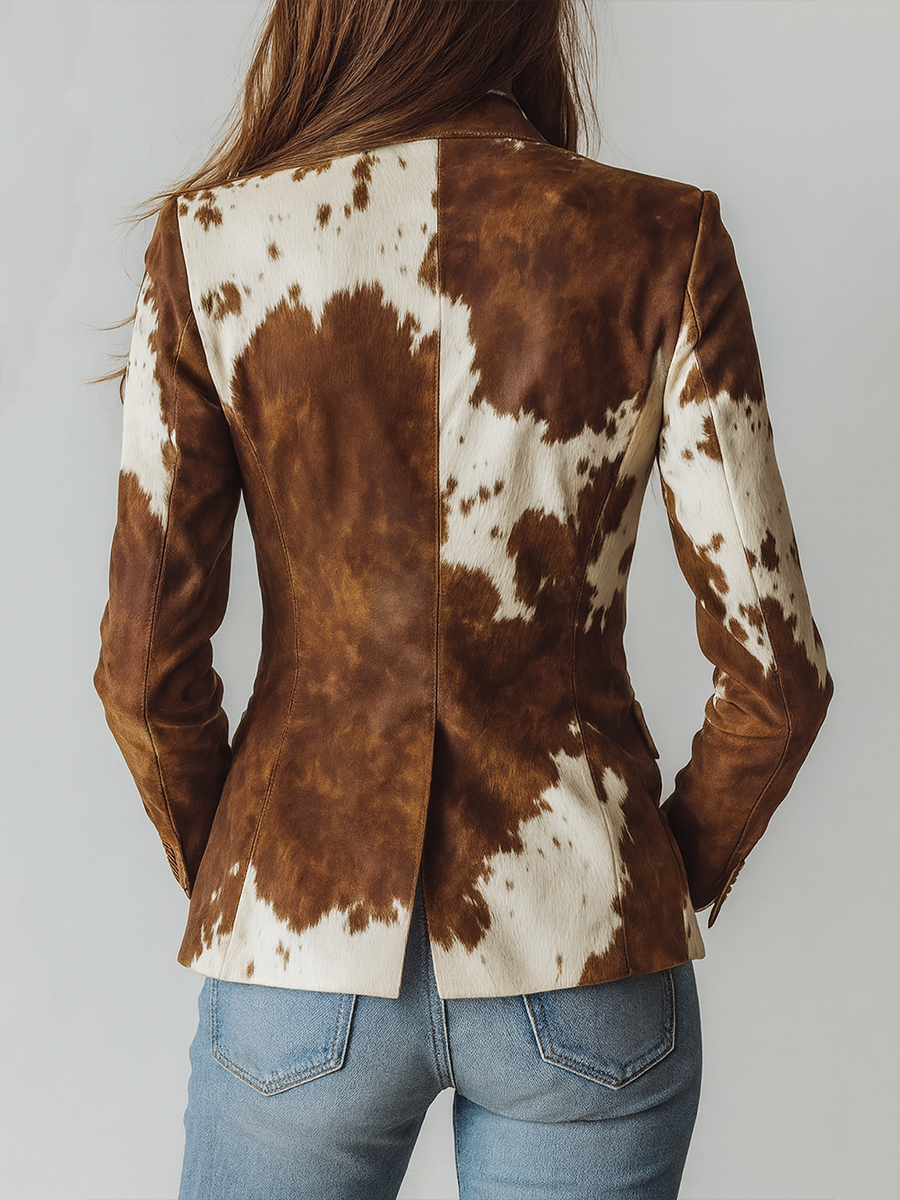 Tasha - Women’s Vintage Cow Print Eco Friendly Blazer