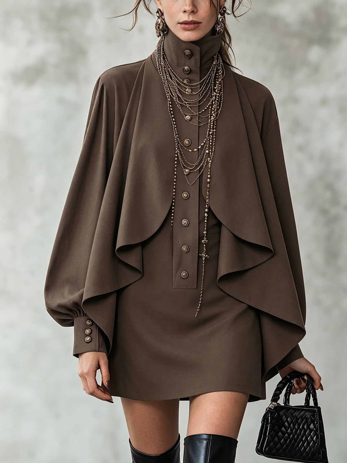 Josie - High-Neck Cape Mini Dress