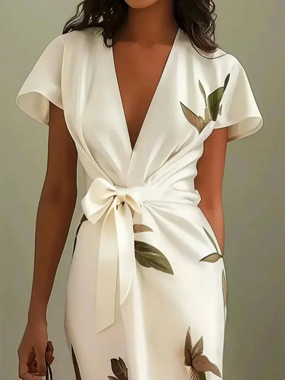 Anelie – Elegant Wrap Dress with Leaf Print