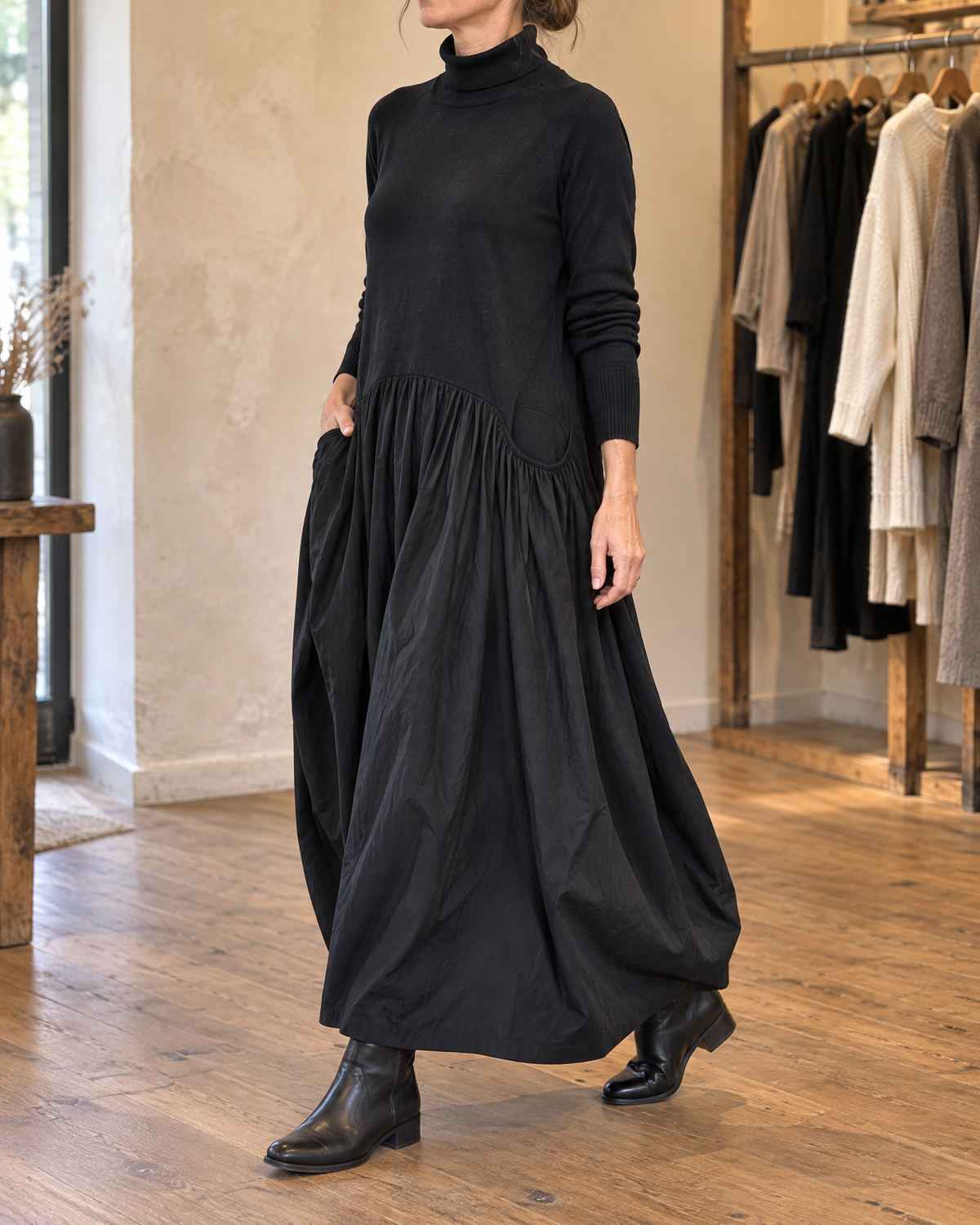 Miriam – Turtleneck Maxi Dress with Pockets
