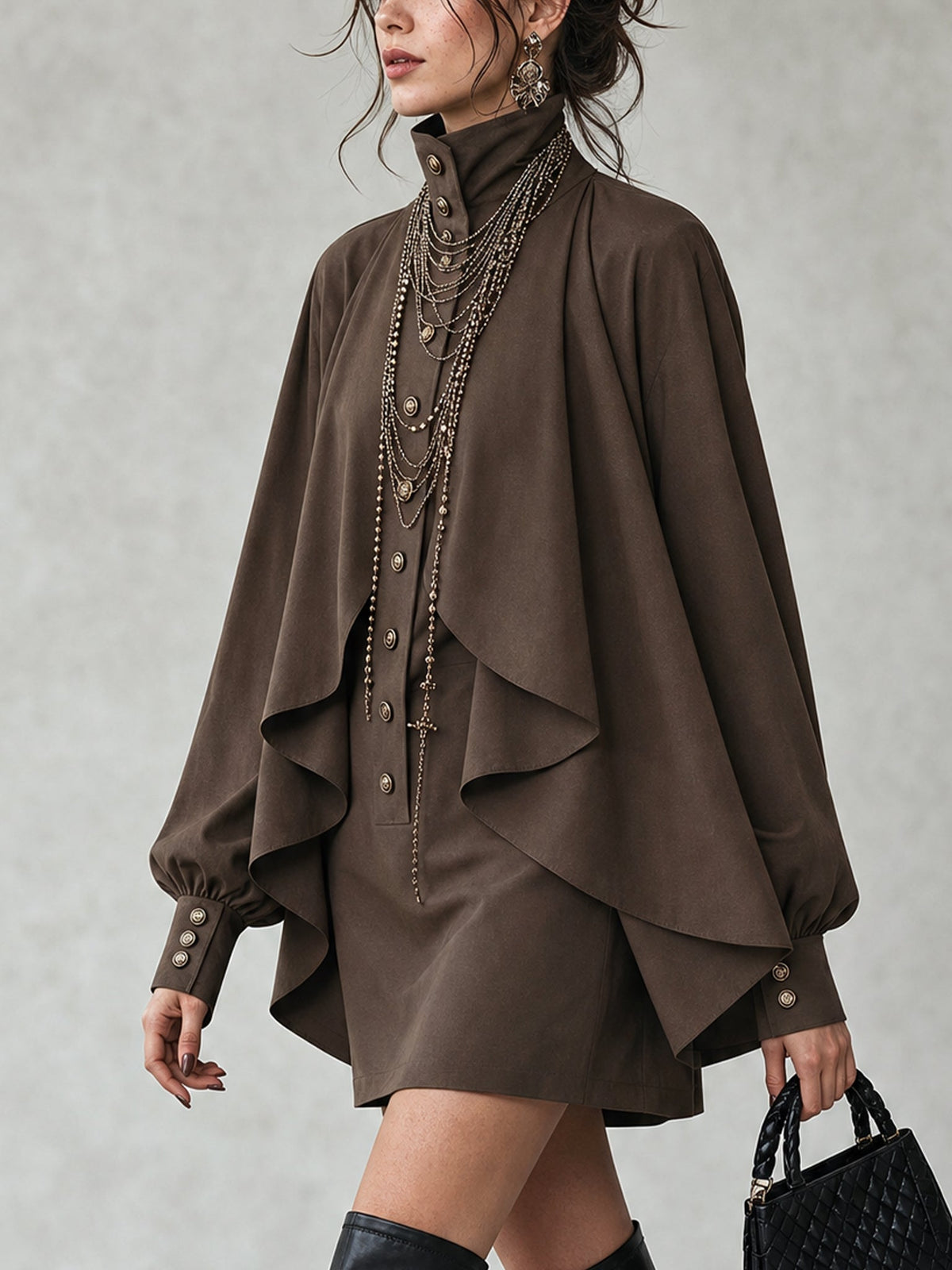 Josie - High-Neck Cape Mini Dress