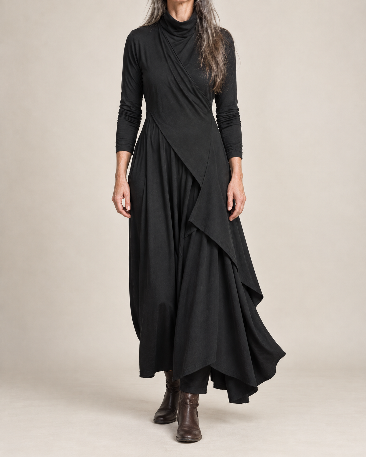 Sol - Draped Turtleneck Maxi Dress