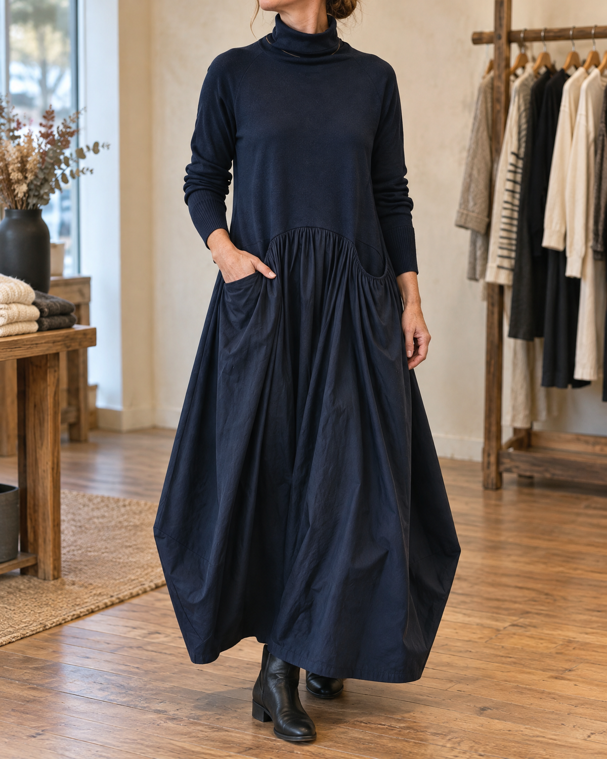 Miriam – Turtleneck Maxi Dress with Pockets