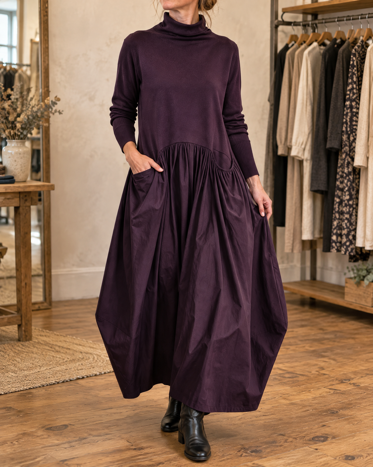 Miriam – Turtleneck Maxi Dress with Pockets