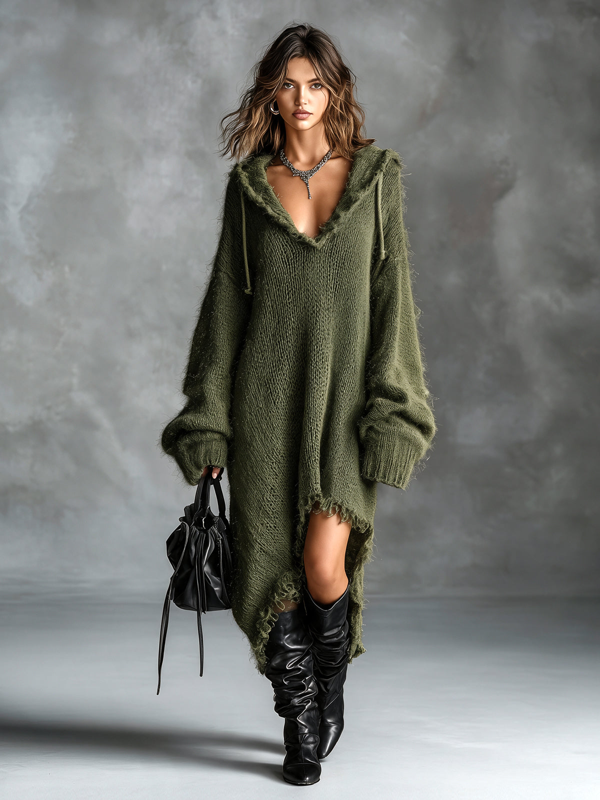 Ruthie – Fuzzy Knit Hooded Dress