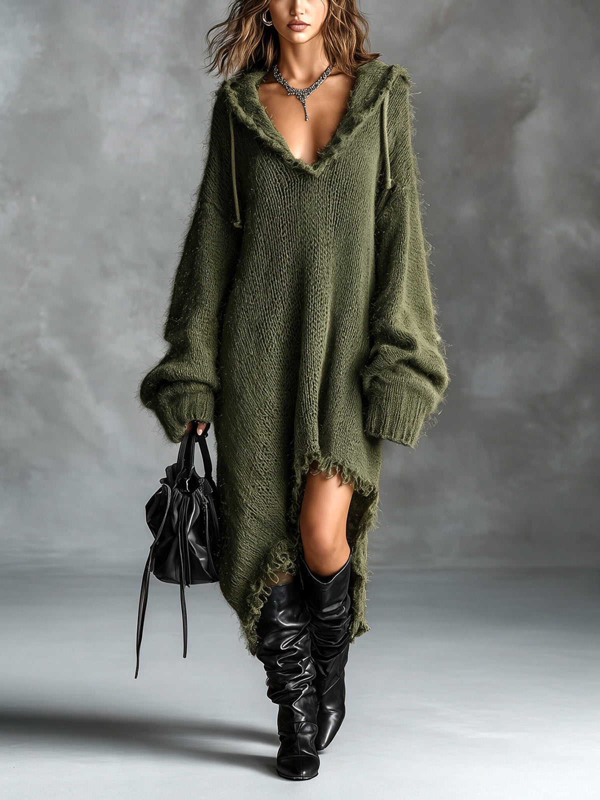 Ruthie – Fuzzy Knit Hooded Dress