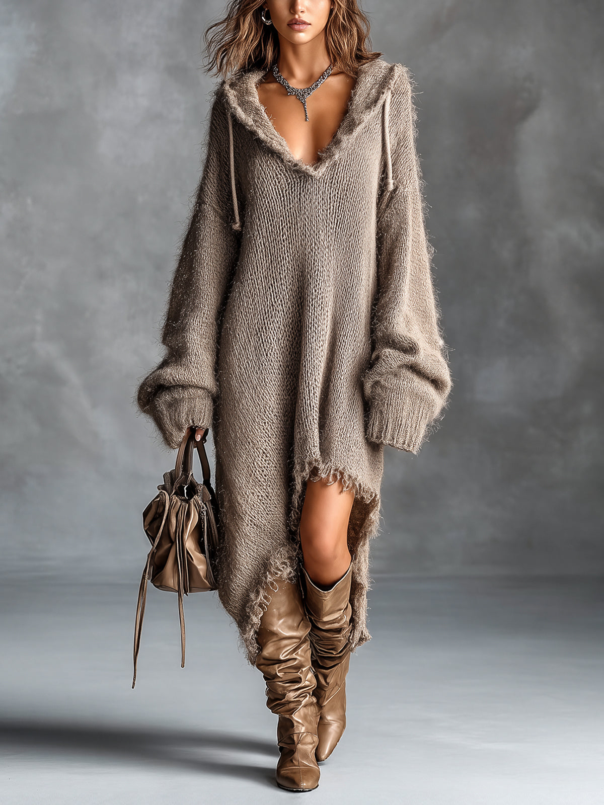 Ruthie – Fuzzy Knit Hooded Dress
