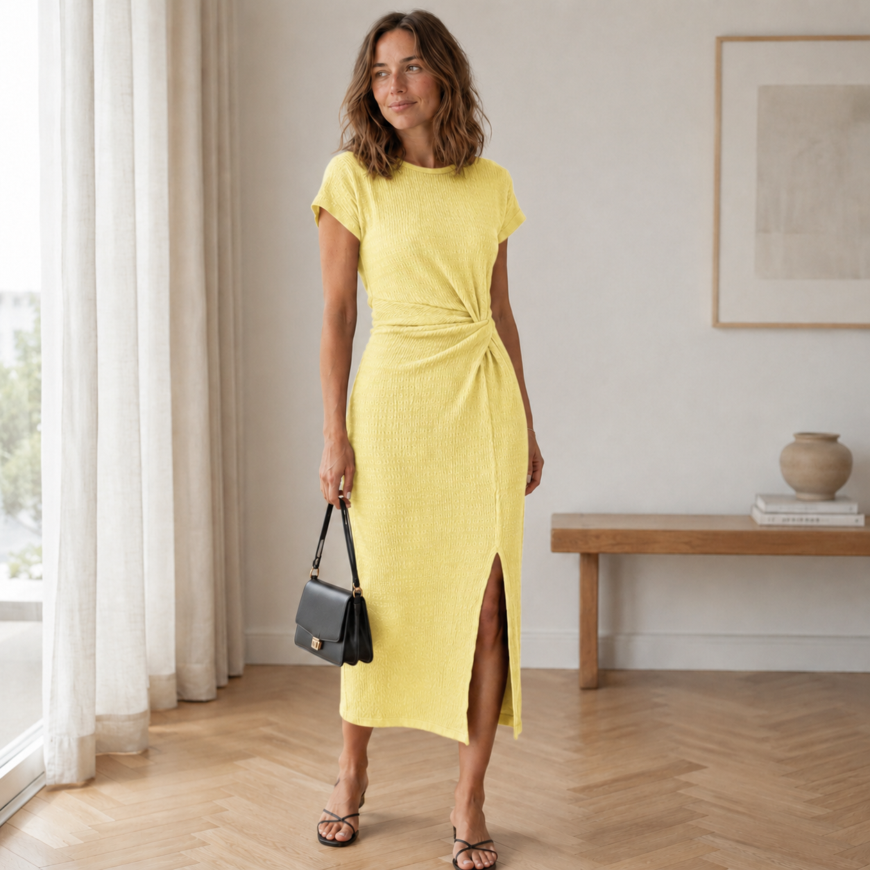 Pricila - Ribbed Knotted Midi Dress