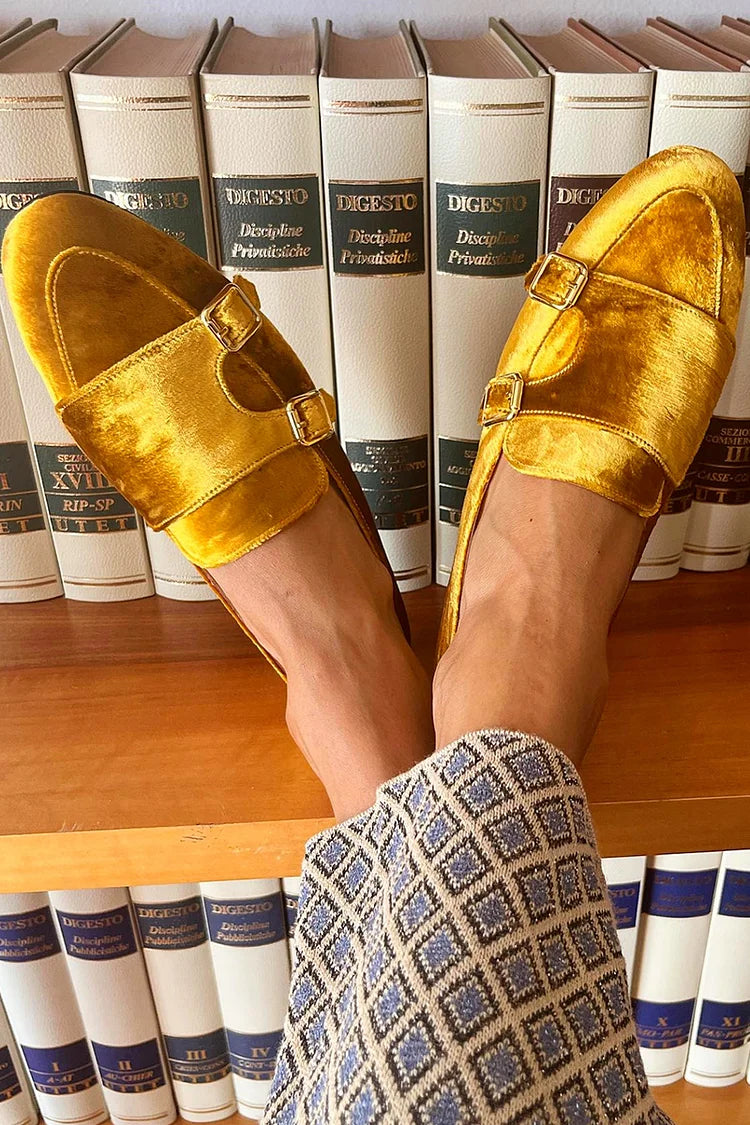 Mila – Trendy Yellow Loafers with Buckle