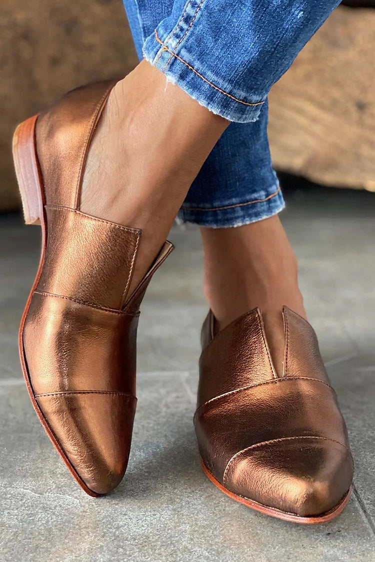 Kara – Pointed Toe Loafers with V-Groove Detail