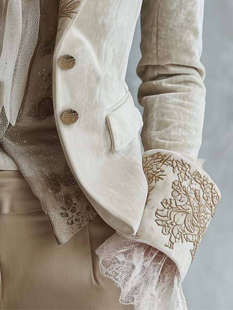 Jenna - Women’s Ivory Embroidered Tailored Blazer