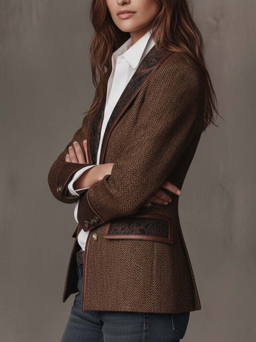 Alessia - Women's Herringbone Printed Panel Blazer