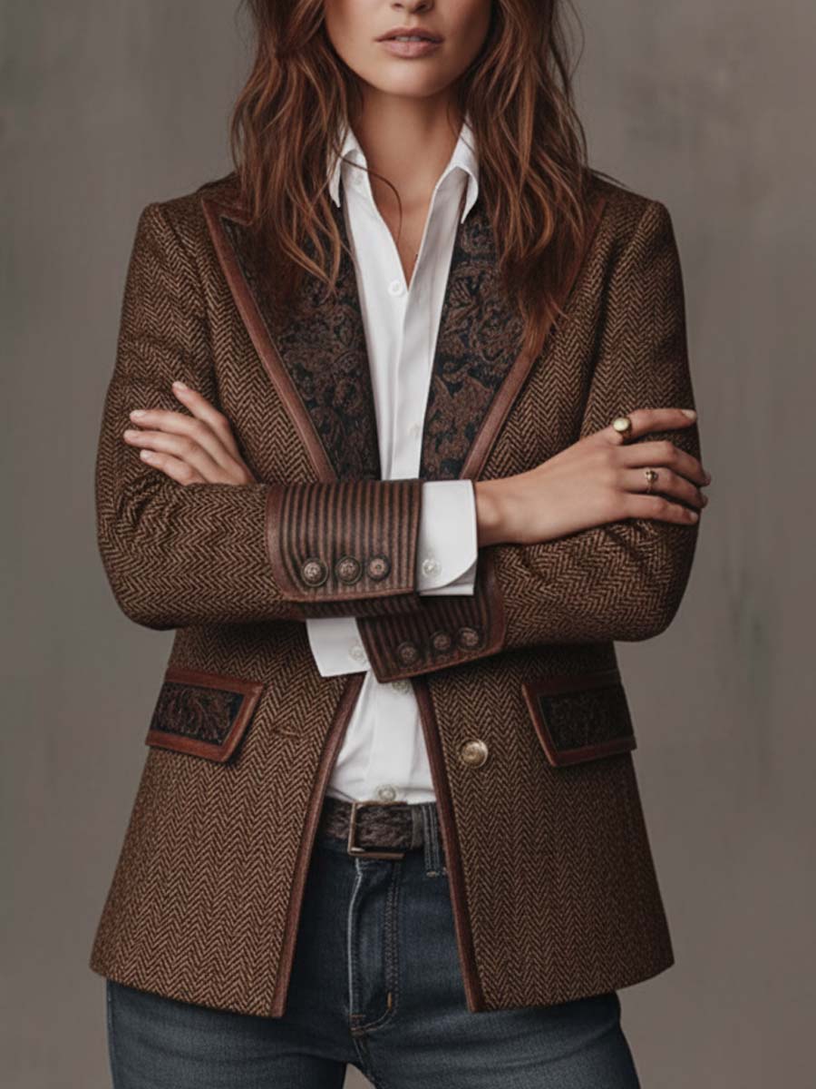 Alessia - Women's Herringbone Printed Panel Blazer