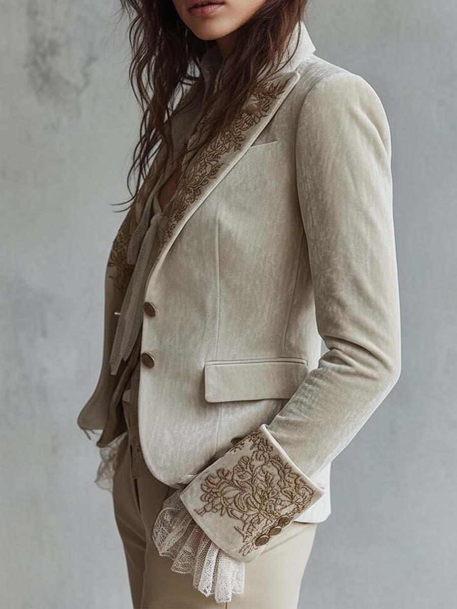 Jenna - Women’s Ivory Embroidered Tailored Blazer