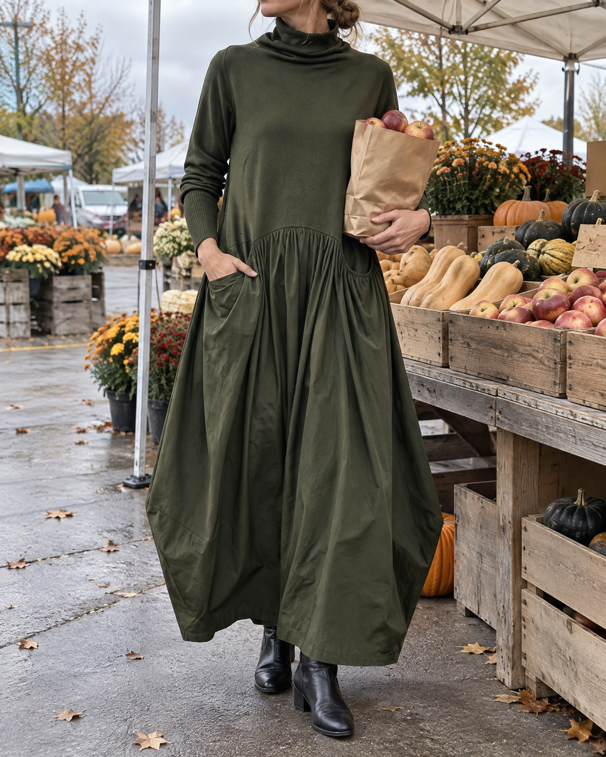 Miriam – Turtleneck Maxi Dress with Pockets