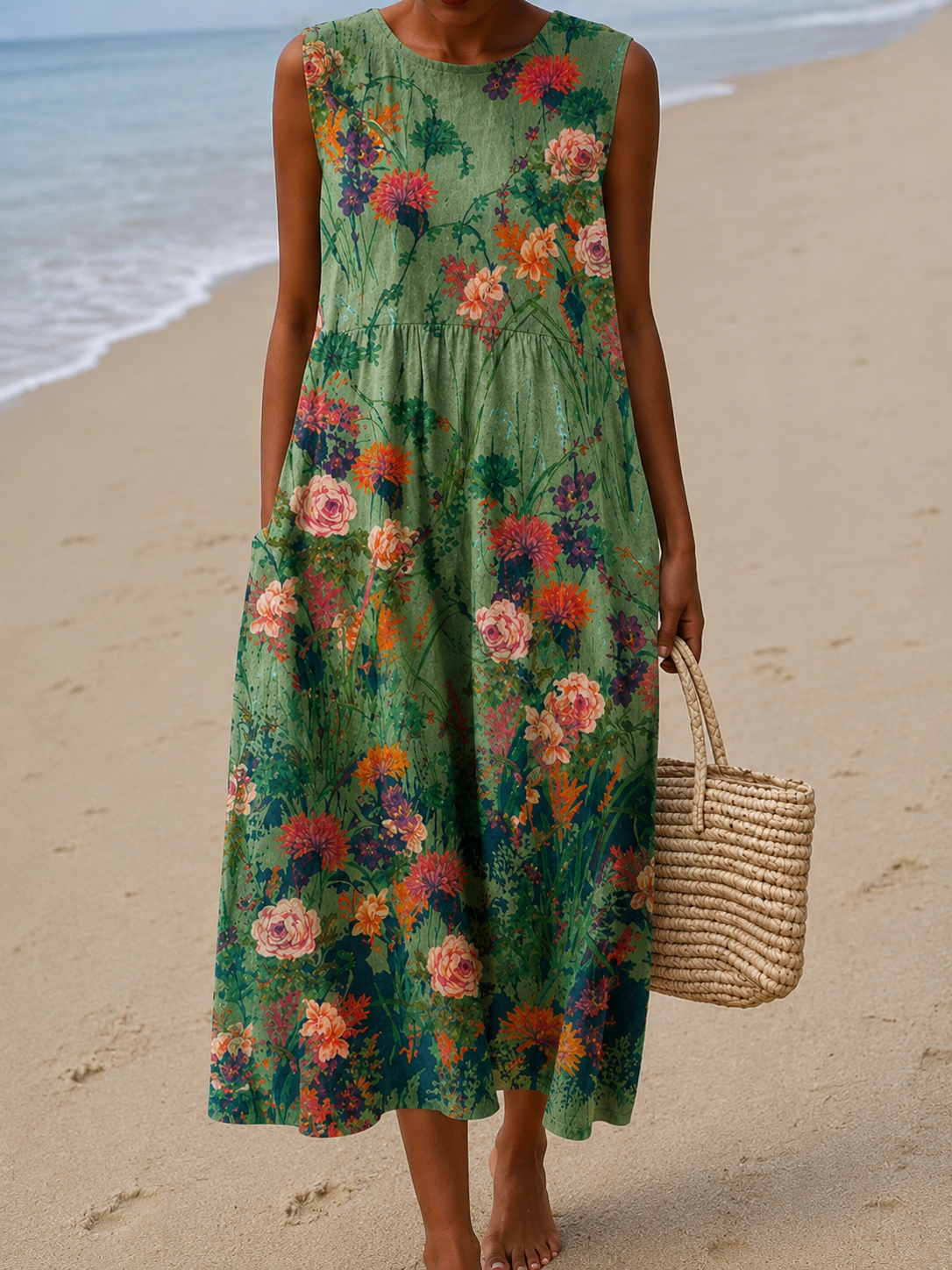 Bianca - Sleeveless Printed Midi Casual Dress