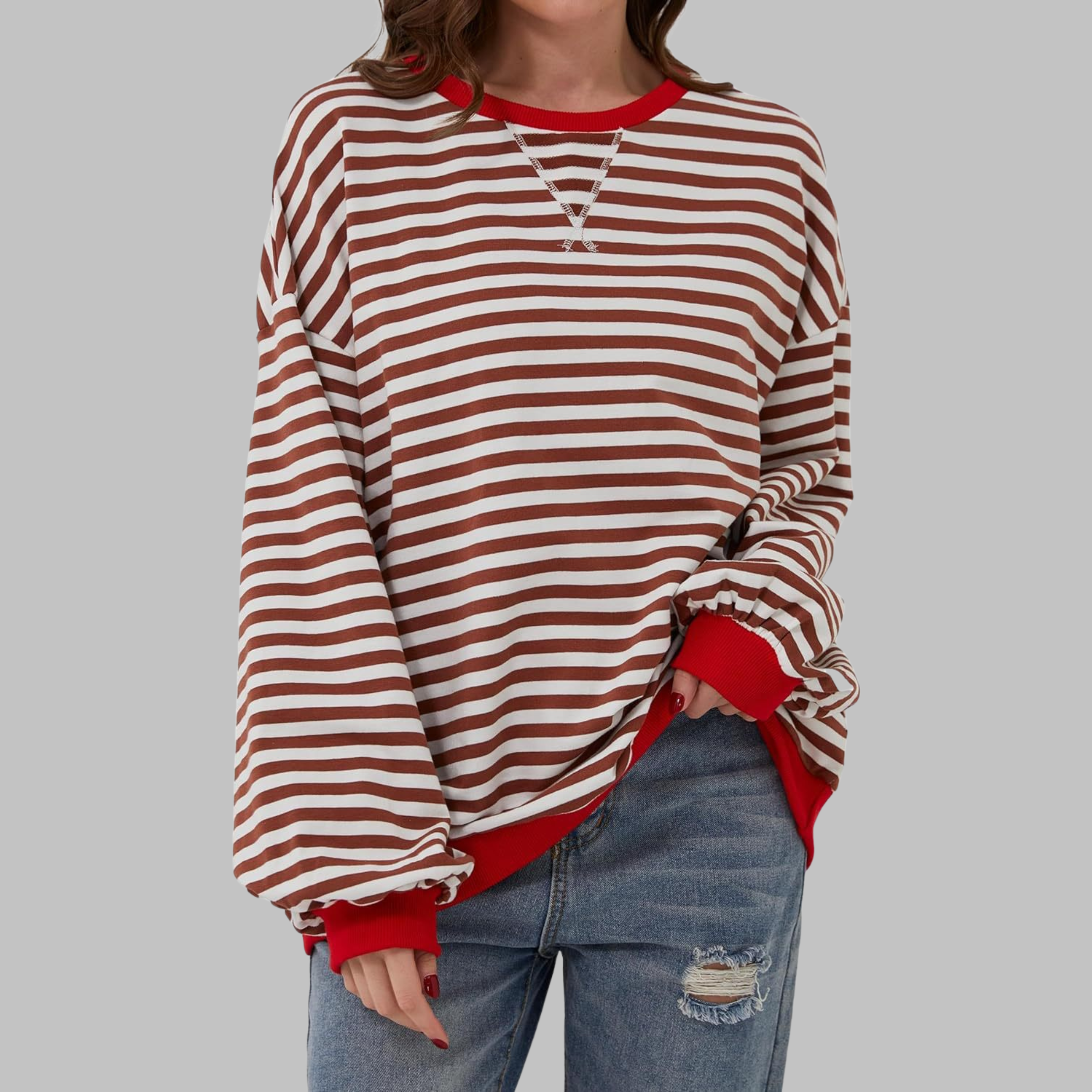 Selenne - Casual Long Sleeve Striped Sweatshirt