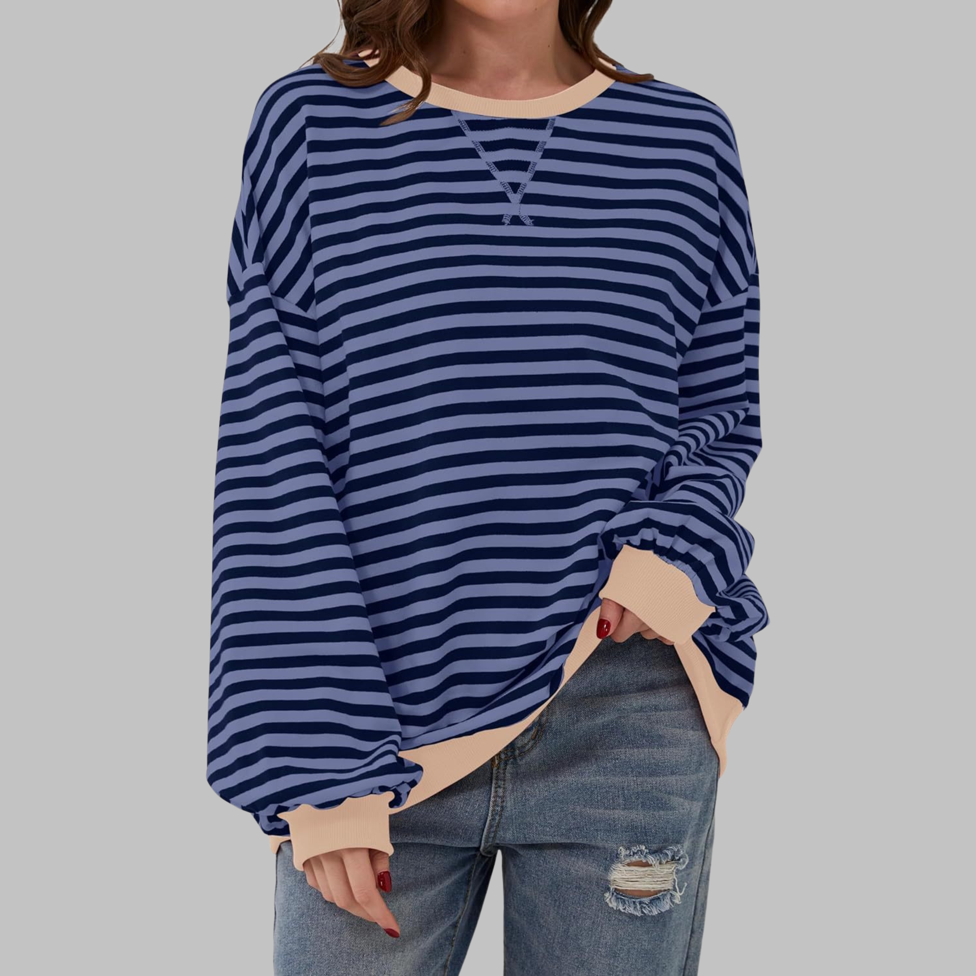 Selenne - Casual Long Sleeve Striped Sweatshirt