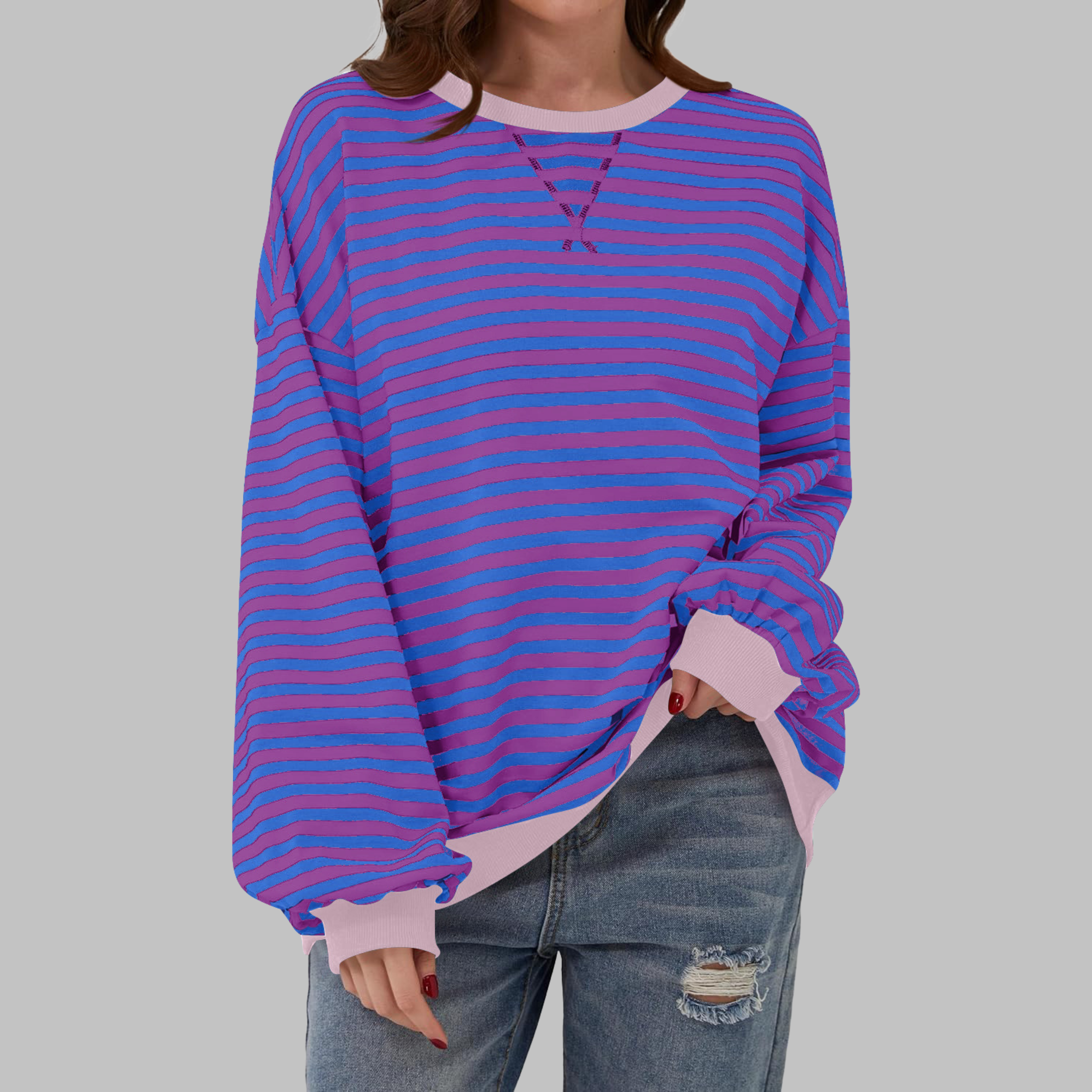 Selenne - Casual Long Sleeve Striped Sweatshirt