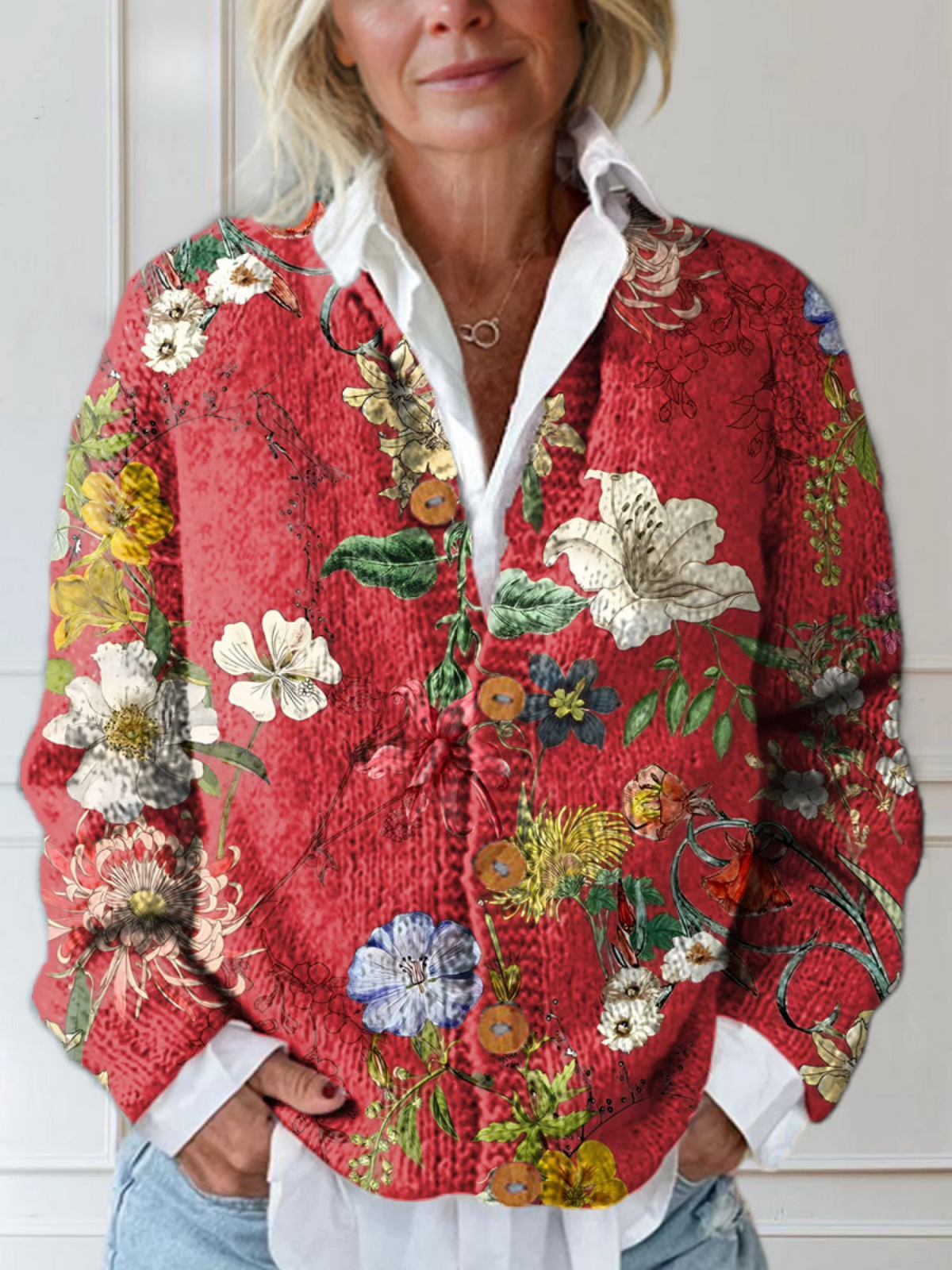 Maren - Vintage Floral Art Print Buttoned Cardigan