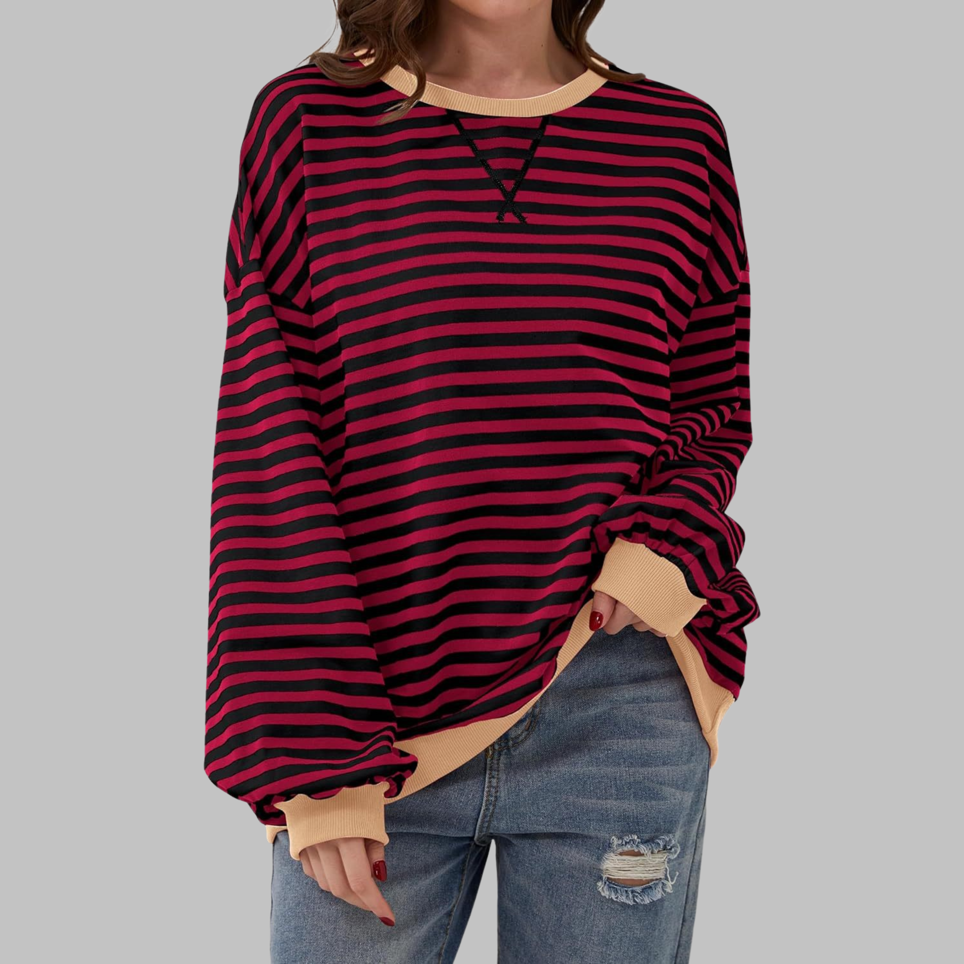 Selenne - Casual Long Sleeve Striped Sweatshirt