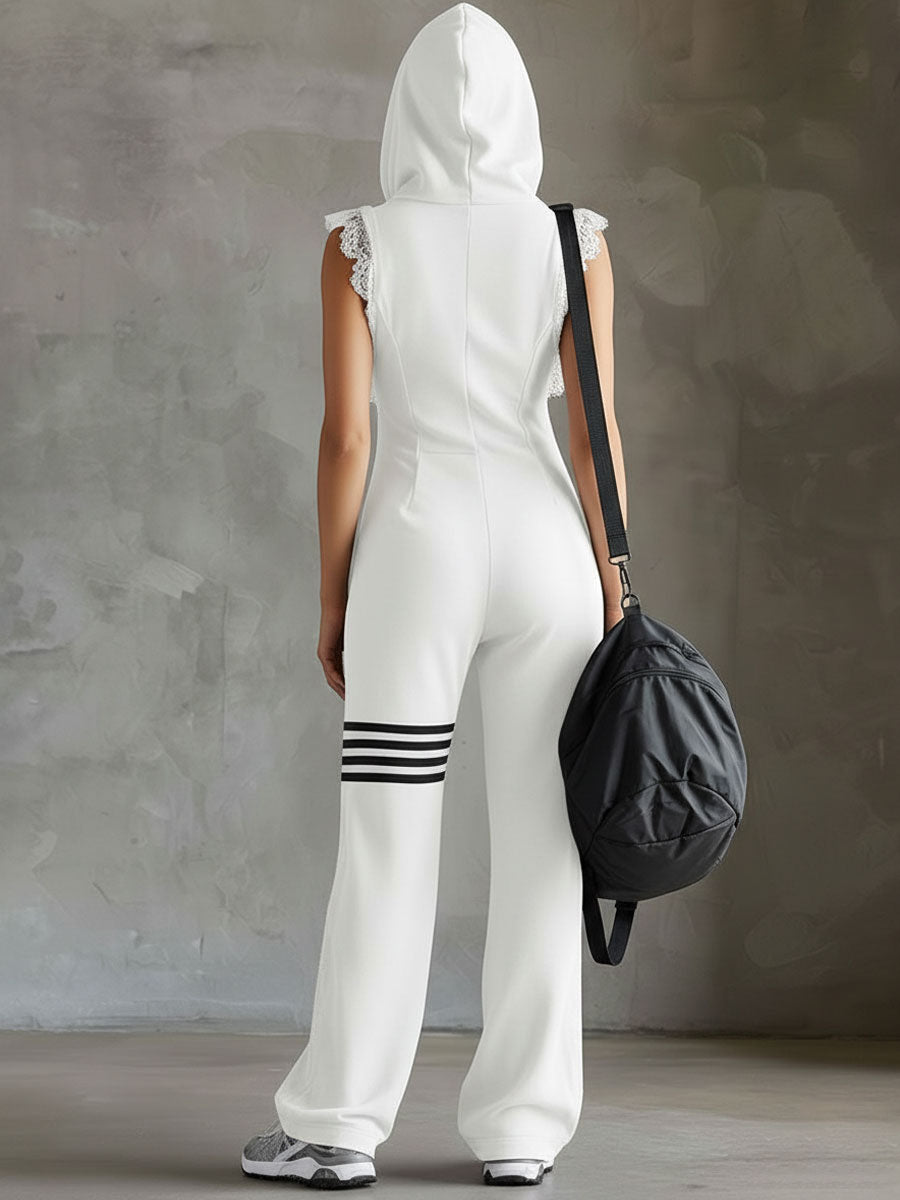 Evira - Retro Sports Jumpsuit with Hood and Stripes