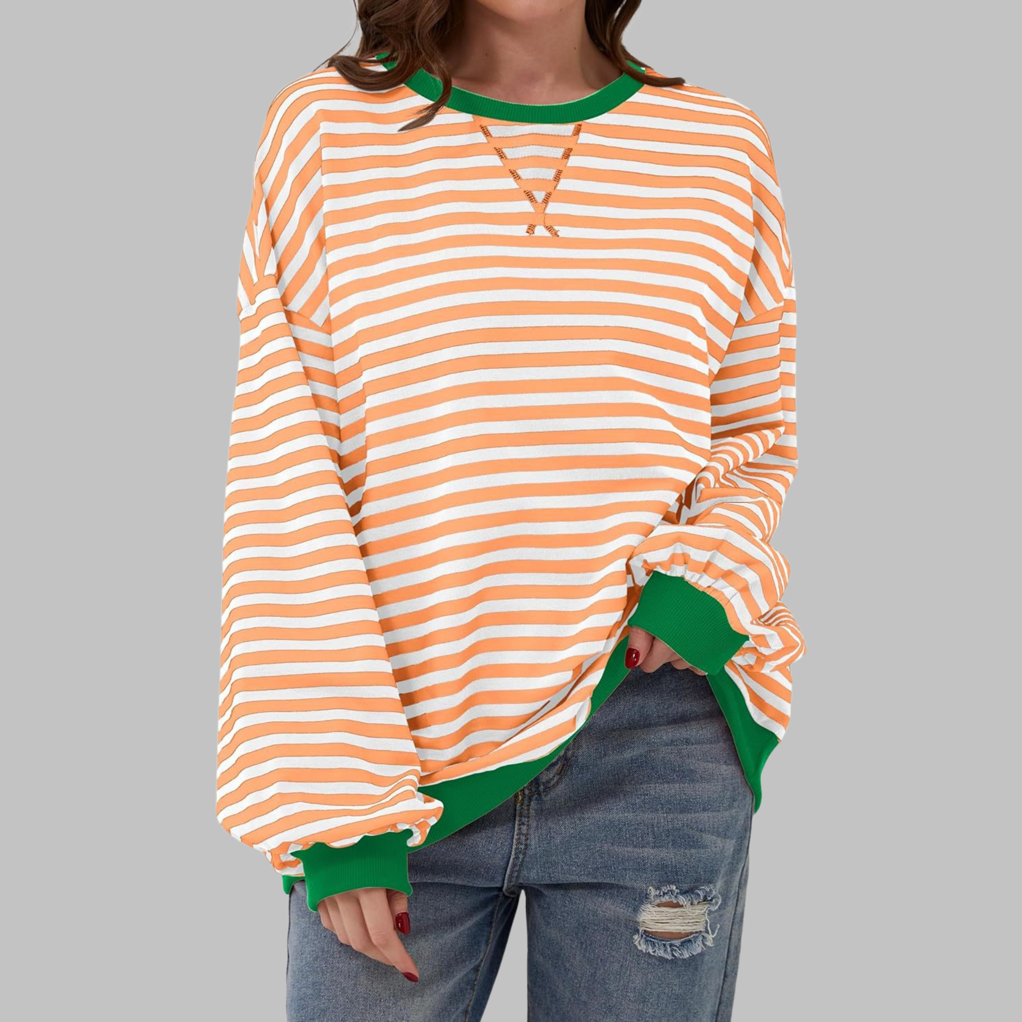 Selenne - Casual Long Sleeve Striped Sweatshirt