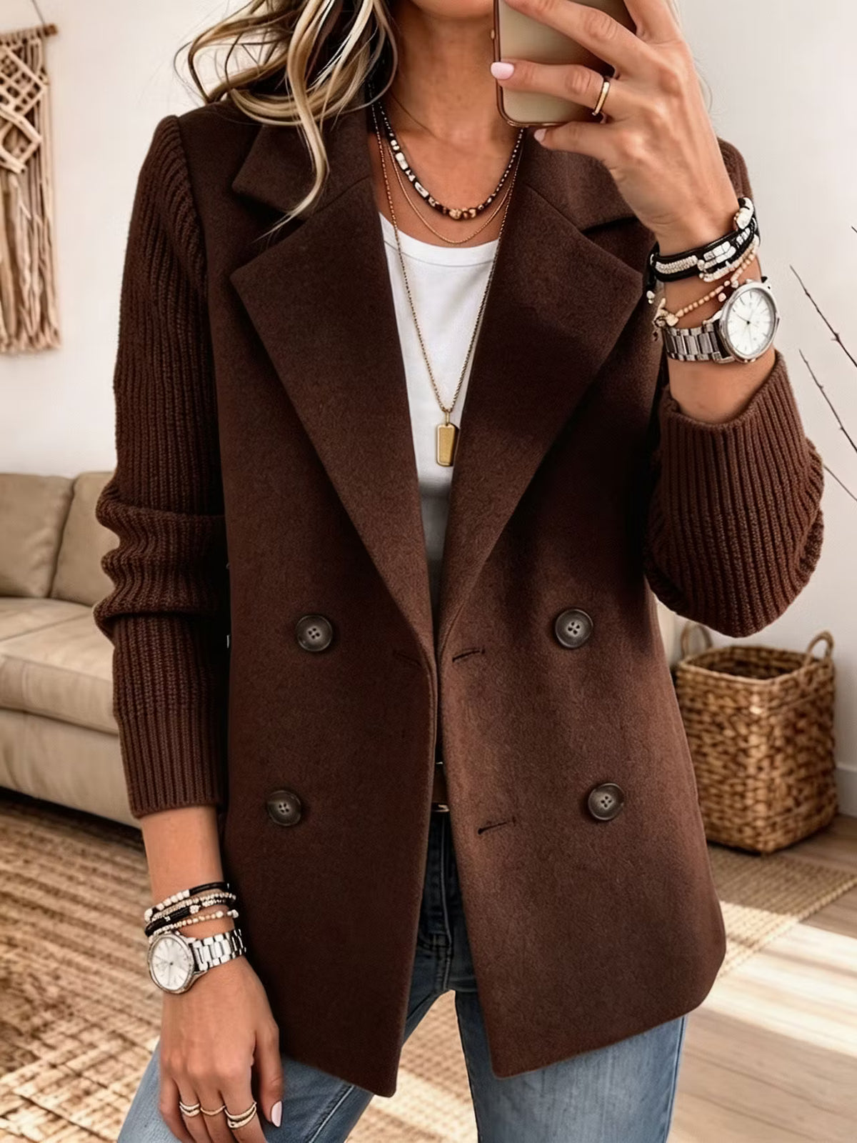 Samara - Textured Blazer with Knit Sleeves
